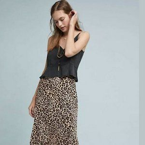 by Anthropologie Leopard Print Bias Cut Midi Skirt Size 10 Brown Beige/Tan